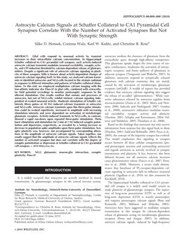 Astrocyte Calcium Signals at Schaffer Collateral to CA1 Pyramidal Cell Synapses Correlate with the Number of Activated Synapses but Not with Synaptic Strength