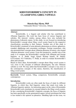 Kristoforidhi's Concept in Classifying Gheg Vowels