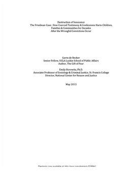 Destruction of Innocence the Friedman Case: How Coerced Testimony & Confessions Harm Children, Families & Communities for Decades After the Wrongful Convictions Occur