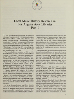 Local Music History Research Los Angeles Area Libraries