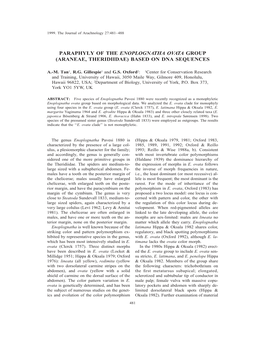 Paraphyly of the Enoplognatha Ovata Group (Araneae, Theridiidae) Based on Dna Sequences