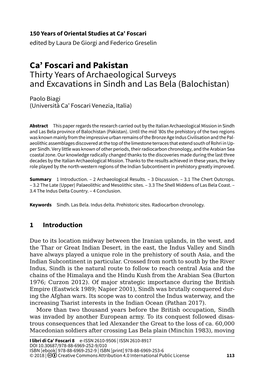 Ca' Foscari and Pakistan Thirty Years of Archaeological Surveys And