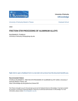 Friction Stir Processing of Aluminum Alloys