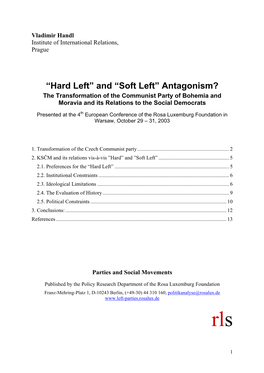 Antagonism? the Transformation of the Communist Party of Bohemia and Moravia and Its Relations to the Social Democrats