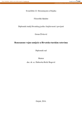 Renesansno Vojno Umijeće U Hrvatsko-Turskim Ratovima