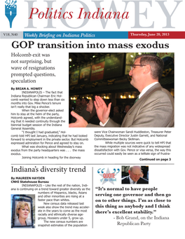 GOP Transition Into Mass Exodus Holcomb Exit Was Not Surprising, but Wave of Resignations Prompted Questions, Speculation by BRIAN A