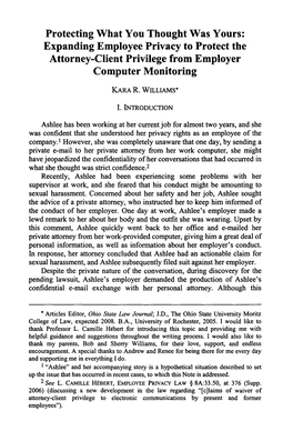 Expanding Employee Privacy to Protect the Attorney-Client Privilege from Employer Computer Monitoring