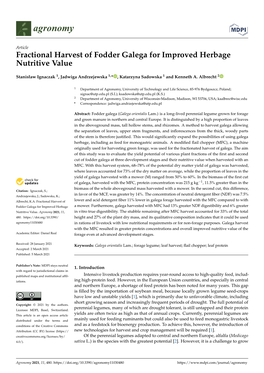 Fractional Harvest of Fodder Galega for Improved Herbage Nutritive Value