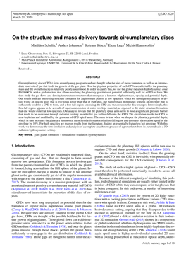 On the Structure and Mass Delivery Towards Circumplanetary Discs Matthäus Schulik,1 Anders Johansen,1 Bertram Bitsch,2 Elena Lega3 Michiel Lambrechts1