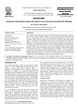 Research Article AVERAGE TRUE RANGE: HIGH VOLATILITY AS A