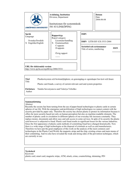 Institutionen För Systemteknik 581 83 LINKÖPING