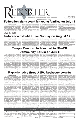 Federation Plans Event for Young Families on July 15 Federation to Hold Super Sunday on August 29 Temple Concord to Take Part In