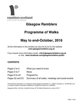 Glasgow Ramblers Programme of Walks May to End-October, 2016
