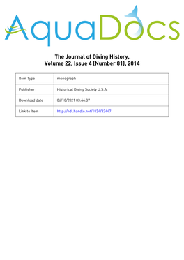 The Journal of Diving History, Volume 22, Issue 4 (Number 81), 2014