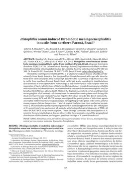 Histophilus Somni-Induced Thrombotic Meningoencephalitis in Cattle from Northern Paraná, Brazil1