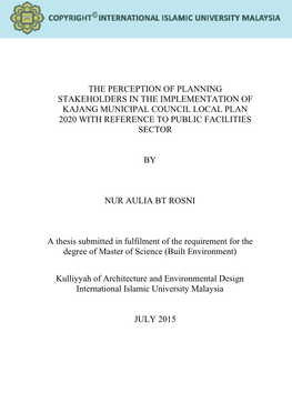 The Perception of Planning Stakeholders in the Implementation of Kajang Municipal Council Local Plan 2020 with Reference to Public Facilities Sector