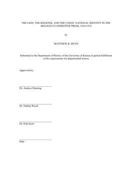 The Lion, the Rooster, and the Union: National Identity in the Belgian Clandestine Press, 1914-1918