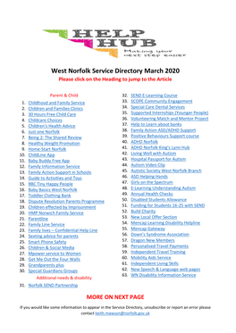 West Norfolk Service Directory March 2020 Please Click on the Heading to Jump to the Article