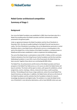 Nobel Center Architectural Competition Summary of Stage 1