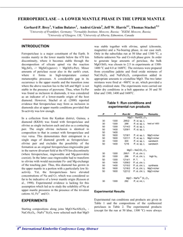 Ferropericlase – a Lower Mantle Phase in the Upper Mantle