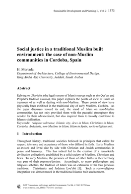 Social Justice in a Traditional Muslim Built Environment: the Case of Non-Muslim Communities in Cordoba, Spain