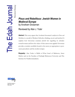 Jewish Women in Medieval Europe by Avraham Grossman (Brandeis University Press, 2004)