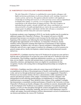 IU NORTHWEST CHANCELLOR's PROFESSORSHIPS the Title Chancellor's Professor Is Established for Senior Faculty Colleagues With