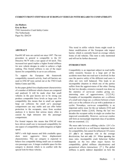 Current Front Stiffness of European Vehicles with Regard to Compatibility