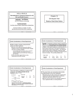 Chapter 10 Chi-Square Test Relative Risk/Odds Ratios