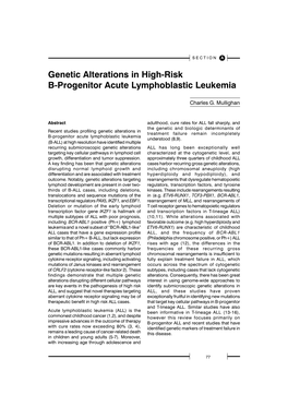 Genetic Alterations in High-Risk B-Progenitor Acute Lymphoblastic Leukemia