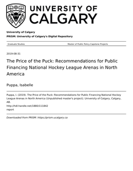 Recommendations for Public Financing National Hockey League Arenas in North America
