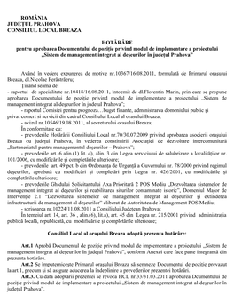 România Judeţul Prahova Consiliul Local Breaza