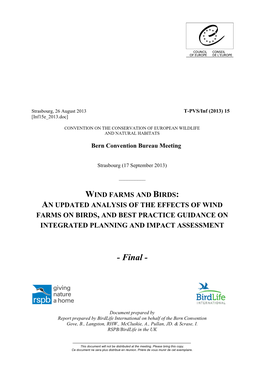 Bern Convention Wind Farms and Birds Report