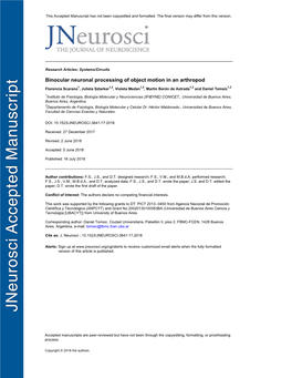 Binocular Neuronal Processing of Object Motion in an Arthropod