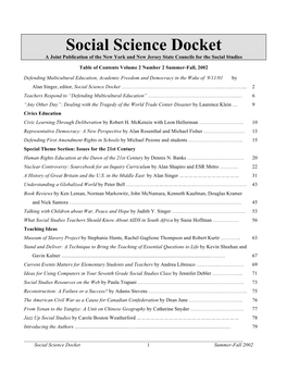 Social Science Docket a Joint Publication of the New York and New Jersey State Councils for the Social Studies