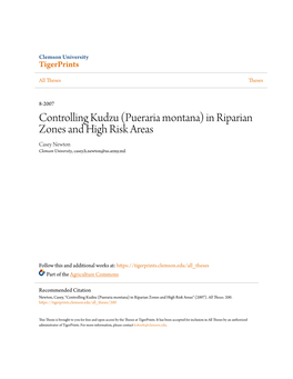 Controlling Kudzu (Pueraria Montana) in Riparian Zones and High Risk Areas Casey Newton Clemson University, Casey.H.Newton@Us.Army.Mil