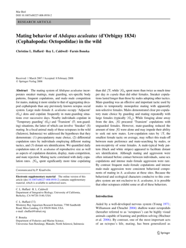 Mating Behavior of Abdopus Aculeatus (D’Orbigny 1834) (Cephalopoda: Octopodidae) in the Wild