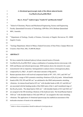 1 a Vibrational Spectroscopic Study of the Silicate Mineral Inesite 1