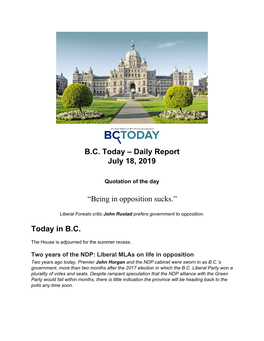 B.C. Today – Daily Report July 18, 2019 “Being In