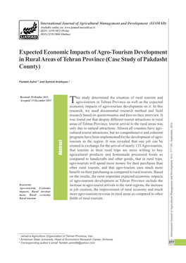 Expected Economic Impacts of Agro-Tourism Development in Development Agro-Tourism of Impacts Economic Expected F.,Azimi, & (2016)