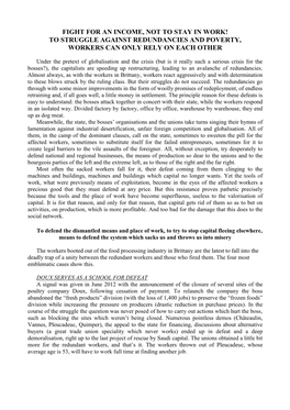 Fight for an Income, Not to Stay in Work! to Struggle Against Redundancies and Poverty, Workers Can Only Rely on Each Other