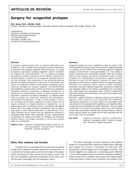 Surgery for Urogenital Prolapse ARTÍCULOS DE REVISIÓN