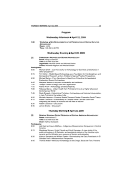 Program Wednesday Afternoon April 22, 2009 Wednesday Evening April