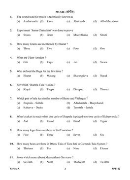 MUSIC (Lkaxhr) 1. the Sound Used for Music Is Technically Known As (A) Anahat Nada (B) Rava (C) Ahat Nada (D) All of the Above