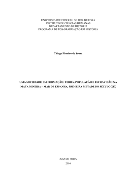 Terra, População E Escravidão Na Mata Mineira – Mar De Espanha, Primeira Metade Do Século Xix