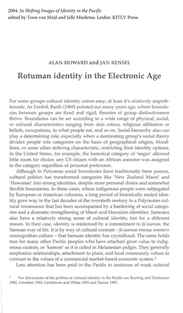 Rotuman Identity in the Electronic Age