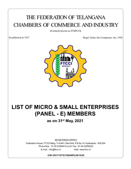 The Federation of Telangana Chambers of Commerce and Industry List of Micro & Small Enterprises (Panel