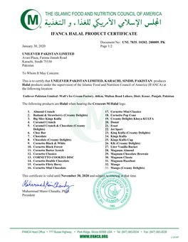 Ifanca Halal Product Certificate