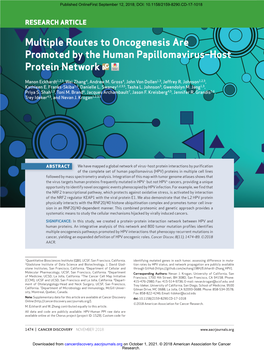 Multiple Routes to Oncogenesis Are Promoted by the Human Papillomavirus–Host Protein Network
