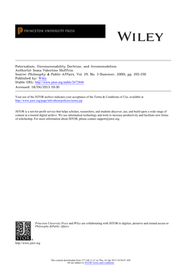 Paternalism, Unconscionability Doctrine, and Accommodation Author(S): Seana Valentine Shiffrin Source: Philosophy & Public Affairs, Vol